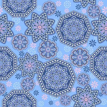 Floral geometric seamless pattern. Indian pattern print with stylized mandala Stock Illustration