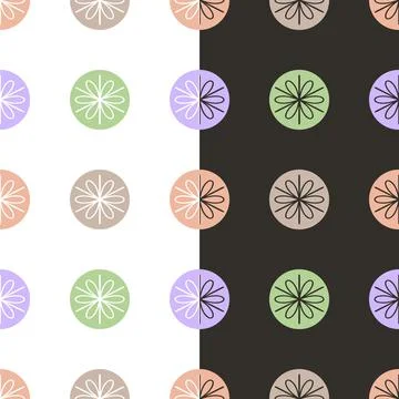 Floral geometrical grid seamless pattern. Circle shape, doodle flower in pastel Stock-Illustration