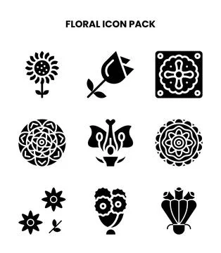 Floral Glyph Bundle Icons Pack Stock Illustration