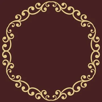 Floral Golden Round Vector Frame With Arabesques Stock Illustration