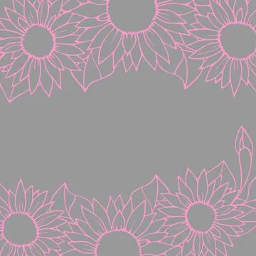 Floral graphic border, pink pattern on gray background, greeting card, design Stock Illustration