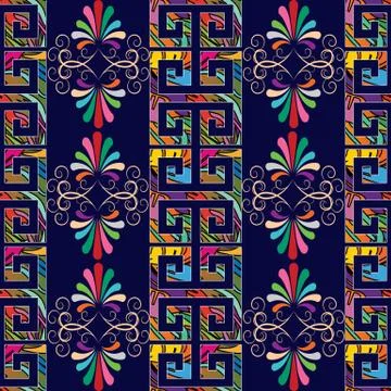 Floral grecian seamless border pattern.  Vector geometric ornate background.  Illustrazione stock
