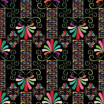 Floral grecian seamless border pattern.  Vector geometric background. Modern  Illustrazione stock