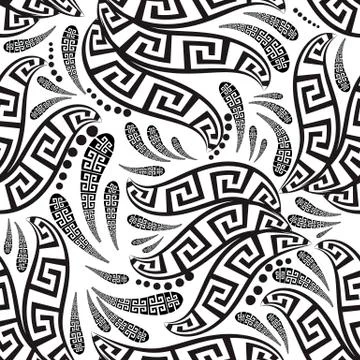 Floral greek seamless pattern. Vector abstract patterned black and white Stock Illustration