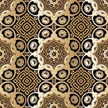 Floral greek vector seamless pattern. Ornamental grunge flourish background.  イラスト素材