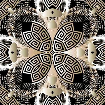 Floral greek vector seamless pattern. Abstract background with grunge 3d flow Stock Illustration