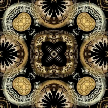 Floral greek vector seamless pattern. Abstract background with grunge 3d flow Stock Illustration