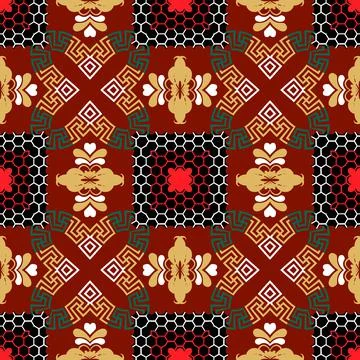 Floral greek vector seamless pattern. Ornamental tribal ethnic style lace bac Stock Illustration