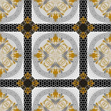 Floral greek vector seamless pattern. Ornamental tribal ethnic style lace bac 스톡 일러스트