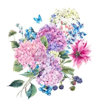Floral Greeting Card with Hydrangea Stock Illustration