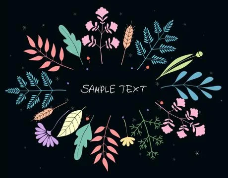 Floral Greeting Card Vector Template. Frame With Hand Drawn Flowers And Leave Stock Illustration