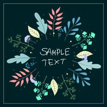 Floral Greeting Card Vector Template. Frame With Hand Drawn Flowers And Leave Stock Illustration