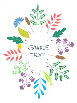 Floral Greeting Card Vector Template. Frame With Hand Drawn Flowers And Leave Stock Illustration