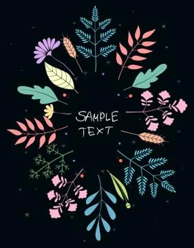 Floral Greeting Card Vector Template. Frame With Hand Drawn Flowers And Leave Stock Illustration