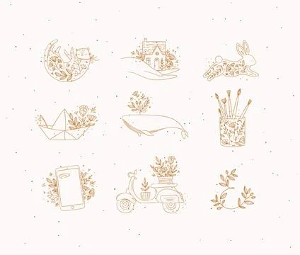 Floral hand-drawn elements beige Stock Illustration