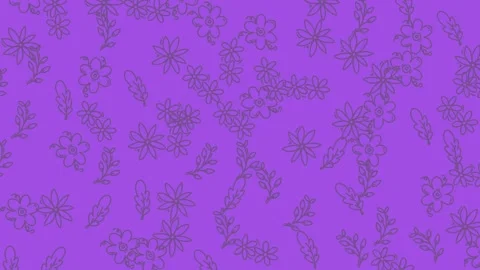 Floral Hand-Drawn Pattern on Purple Background for Botanical Design Stock Footage 344909108