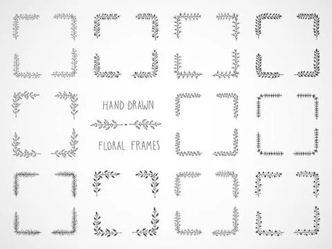 Floral hand drawn rectangular frames. Stockillustratie