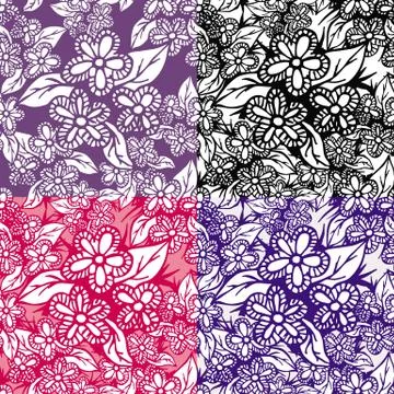 Floral Hand Drawn Seamless Pattern Set Stock Illustration