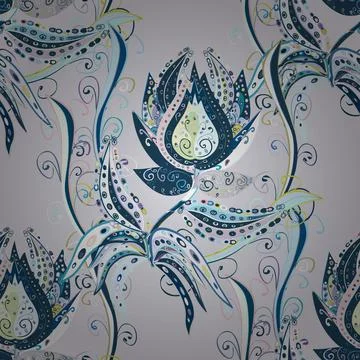 Floral hand drawn seamless pattern. Modern flourish neutral, gray and blue vecto Illustration