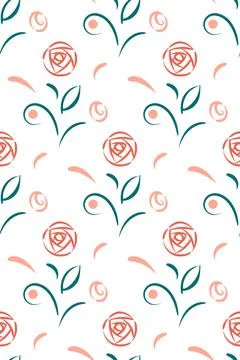 Floral hand drawn seamless pattern. Folklore style rose flower, leaf, berry Stock Illustration
