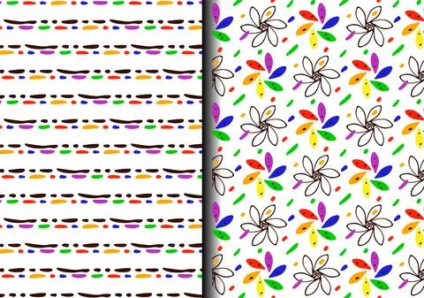 Floral hand drawn seamless pattern, doodle ink paint brush lines, spot,rainbow 스톡 일러스트