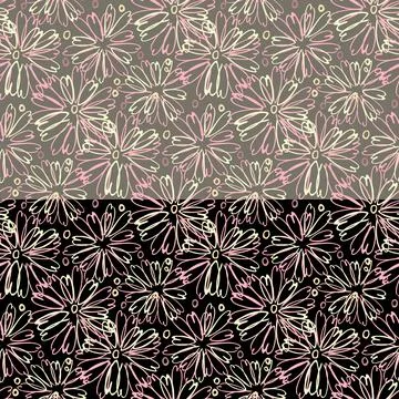 Floral hand drawn seamless pattern. Doodle ink brush stroke, pastel colored Stock Illustration