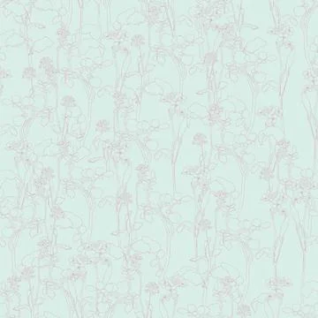Floral hand drawn seamless pattern. White line flowers on mint background Illustrazione stock