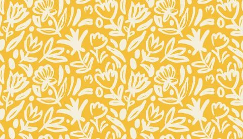Floral hand drawn seamless pattern. Yellow and beige ink style textile design Stock Illustration