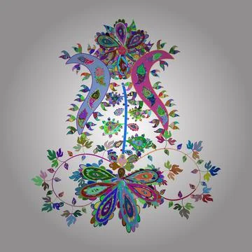 Floral hand drawn sketch pattern. Modern flourish blue, green and white vector b Stock Illustration