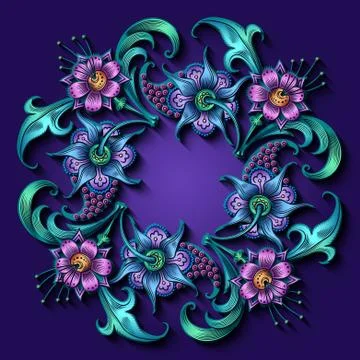 Floral hand drawn vector border. Nature elements and objects Illustrazione stock