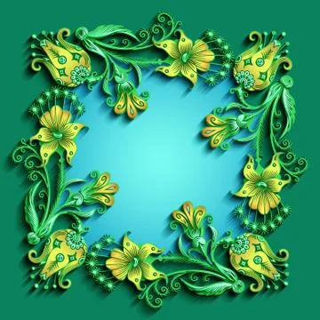Floral hand drawn vector border. Illustrazione stock