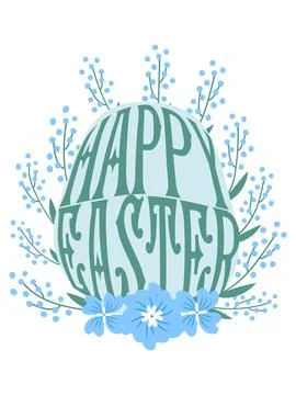 A floral Happy Easter poster with an Easter egg. Banner, poster, or greetin.. Stock Illustration