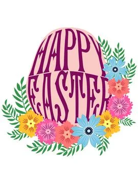 A floral Happy Easter poster with an Easter egg. Banner, poster, or greetin.. Stock Illustration