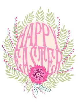 A floral Happy Easter poster with an Easter egg. Banner, poster, or greetin.. 스톡 일러스트