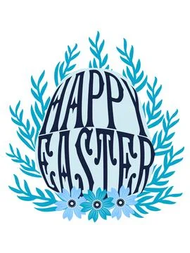 A floral Happy Easter poster with an Easter egg. Banner, poster, or greetin.. Stock Illustration