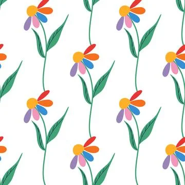 Floral happy pride seamless pattern. Rainbow petals daisy background. Stock Illustration