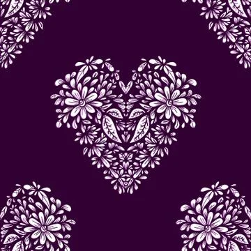 Floral heart seamless pattern. Decorative romantic design. Endless texture fo Stock Illustration
