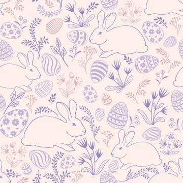 Floral holiday pattern. Easter bunny, eggs seamless background. イラスト素材