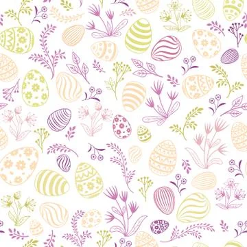 Floral holiday pattern. Easter egg seamless background. Stock Illustration