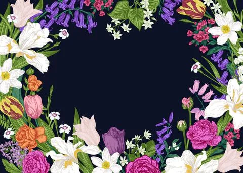 Floral horizontal frame. Illustrazione stock
