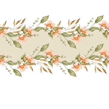 Floral horizontal seamless border. Pattern with floral elements Stock Illustration