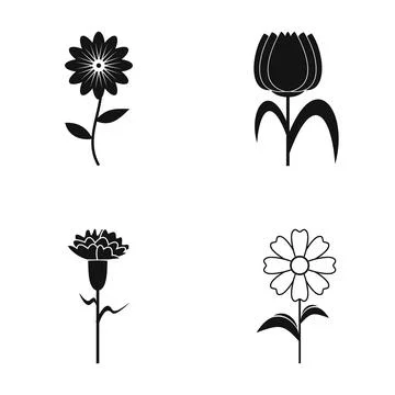Floral icon set displaying various flower silhouettes and outlines Stock Illustration