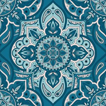 Floral indian paisley pattern vector seamless. Vintage flower ethnic ornament Stock Illustration