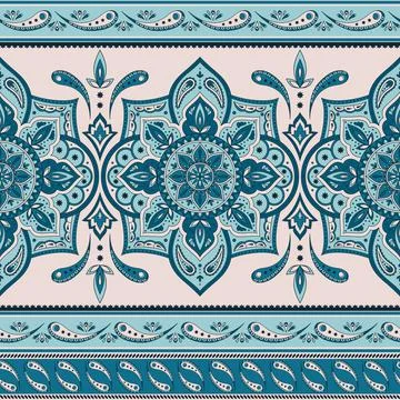 Floral indian paisley pattern vector seamless border. Vintage ethnic print Illustrazione stock