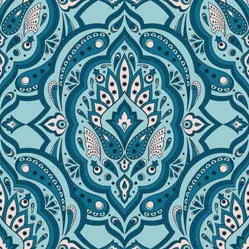 Floral indian paisley pattern vector seamless. Vintage flower ethnic ornament Illustrazione stock