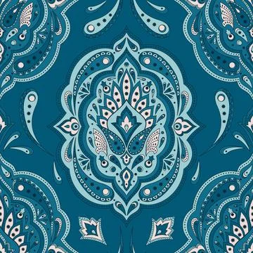 Floral indian paisley pattern vector seamless. Vintage flower ethnic ornament Stock Illustration