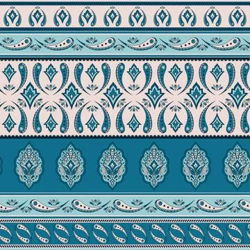 Floral indian paisley pattern vector seamless border. Illustrazione stock