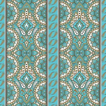 Floral indian paisley pattern vector seamless border. Vintage flower ethnic Stock Illustration