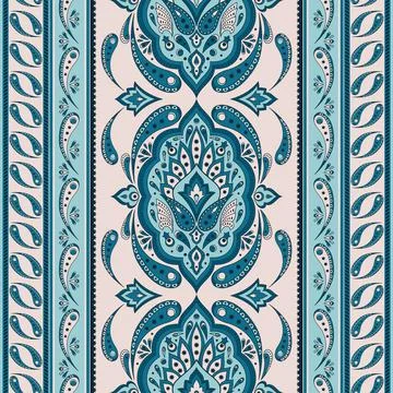 Floral indian paisley pattern vector seamless border 스톡 일러스트