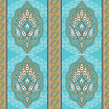 Floral indian paisley pattern vector seamless border. Stock Illustration